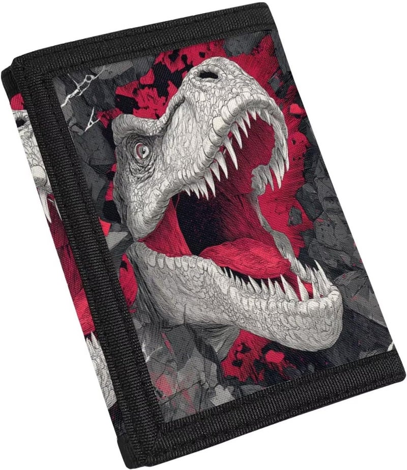 Rnyleeg Novelty Canvas Wallet for Kids Boys Dinosaur Boys Wallets for Kids 4-6 8-10 12-14 Trifold Wallet with Coin Pocket and Card Holders Small Coin Purse for Men Teens - Image 1